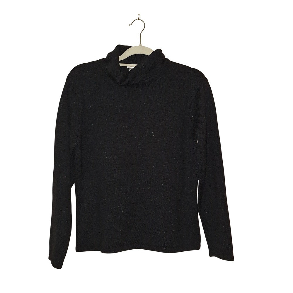 Talbots Black Metallic Wool Blend Turtleneck Sweater Womens Large Sparkle Knit